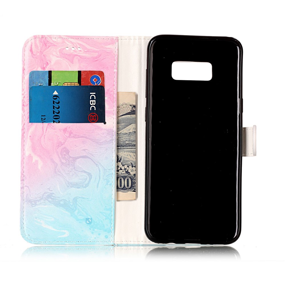 Patterned Leather Wallet Protection Mobile Casing for Samsung Galaxy S8 G950 - Blue and Rose Lava Pattern-4