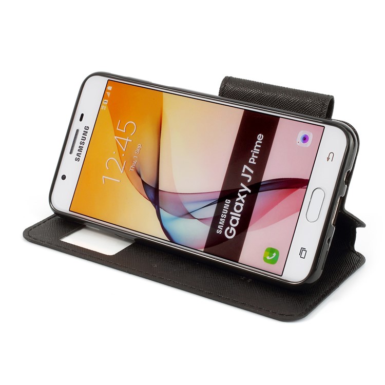ROAR KOREA Magnetic View Window Leather Protective Case for Samsung Galaxy J7 Prime/On7 2016 - Black-3