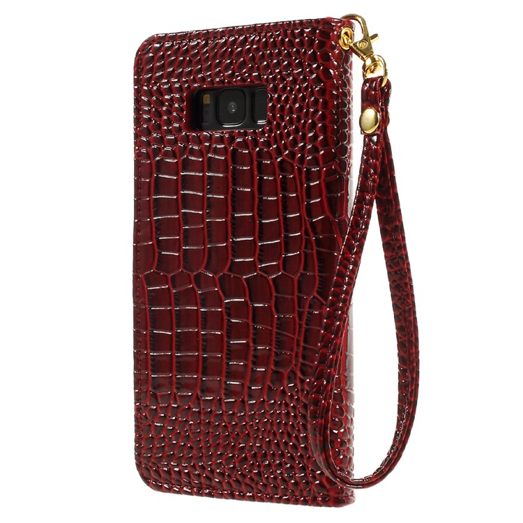 For Samsung Galaxy S8+ SM-G955 Crocodile Texture Wallet Leather Stand Cover with Wrist Strap - Red-2