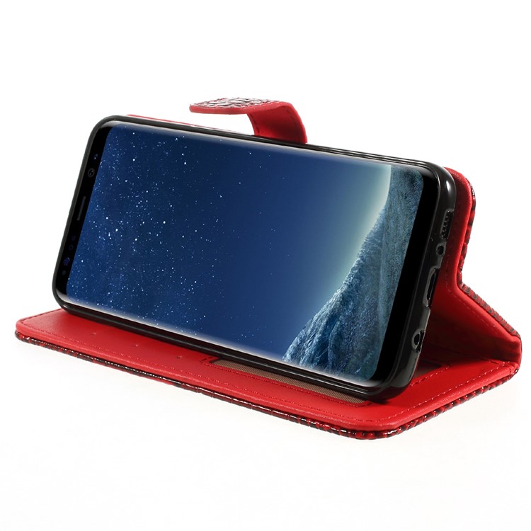 For Samsung Galaxy S8+ SM-G955 Crocodile Texture Wallet Leather Stand Cover with Wrist Strap - Red-3