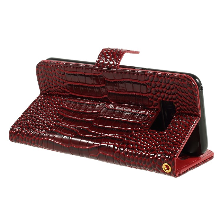 For Samsung Galaxy S8+ SM-G955 Crocodile Texture Wallet Leather Stand Cover with Wrist Strap - Red-4