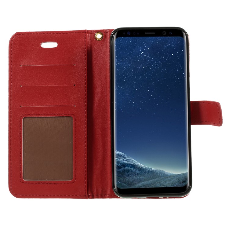 For Samsung Galaxy S8+ SM-G955 Crocodile Texture Wallet Leather Stand Cover with Wrist Strap - Red-5