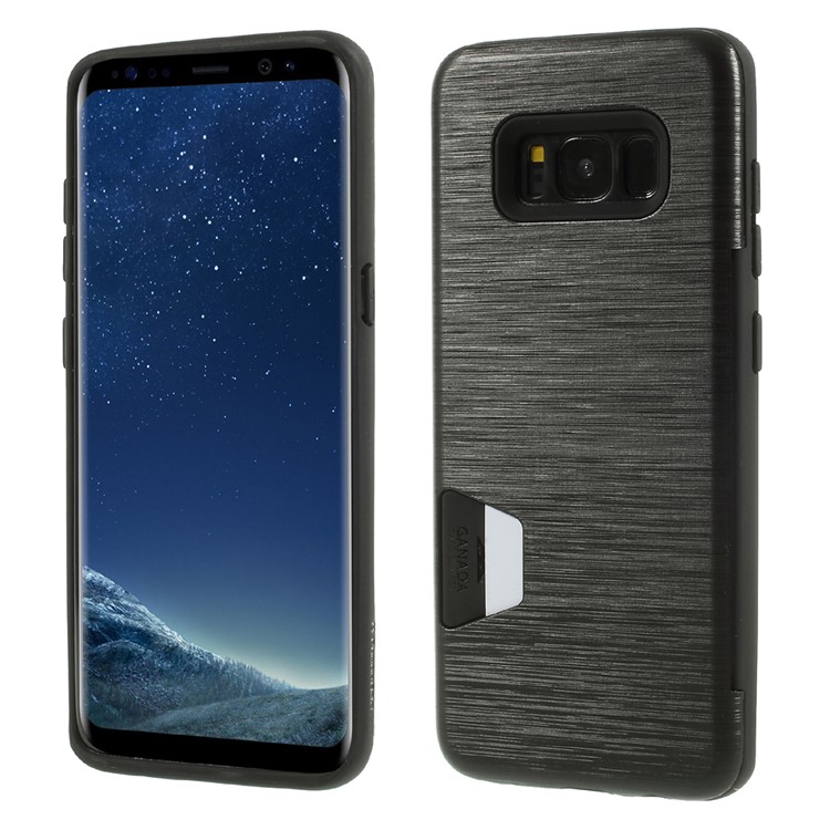 Brushed PC TPU Phone Cover with Card Holder for Samsung Galaxy S8 Plus G955 - Black-1