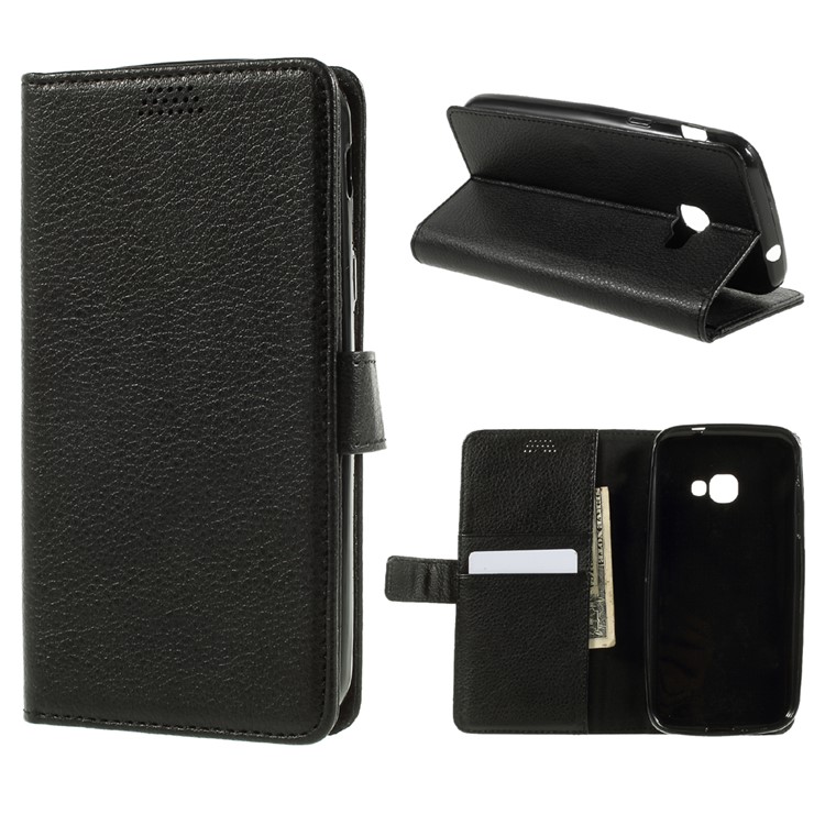 Litchi Grain Leather Wallet Stand Cell Phone Cover for Samsung Galaxy Xcover 4 - Black-1