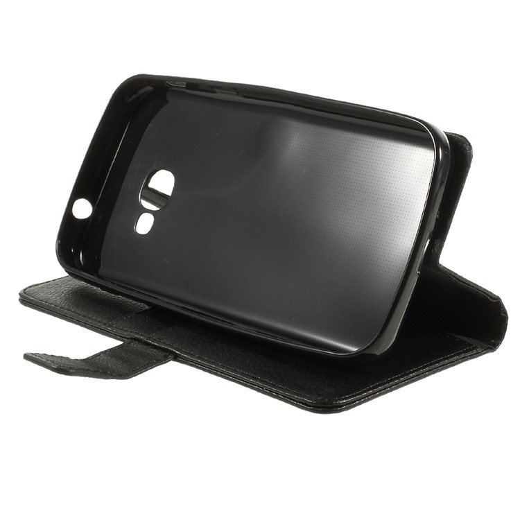 Litchi Grain Leather Wallet Stand Cell Phone Cover for Samsung Galaxy Xcover 4 - Black-3