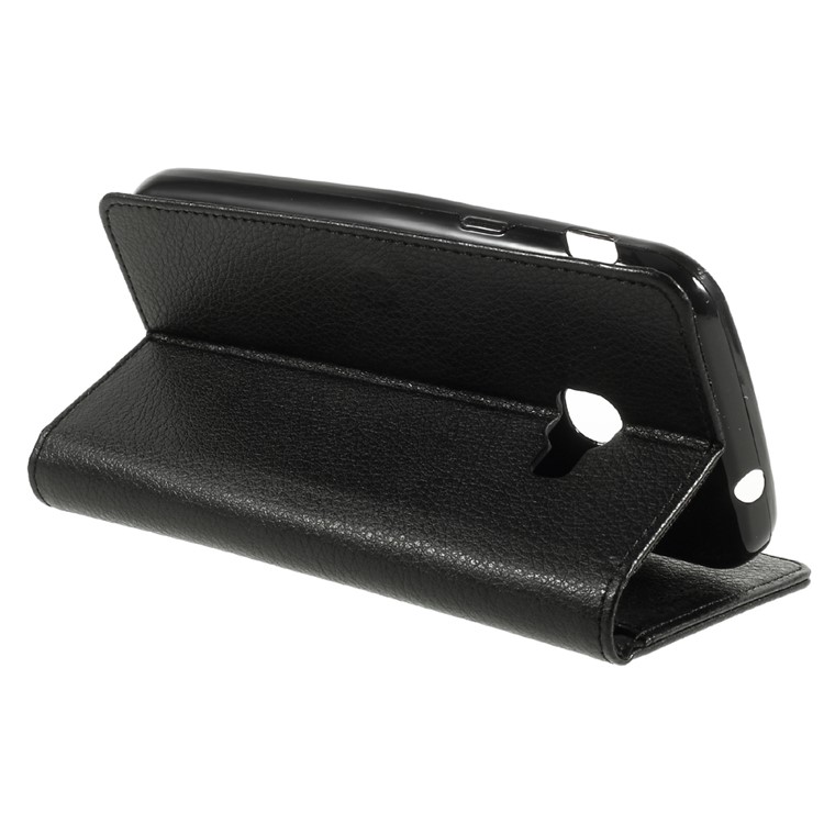 Litchi Grain Leather Wallet Stand Cell Phone Cover for Samsung Galaxy Xcover 4 - Black-4