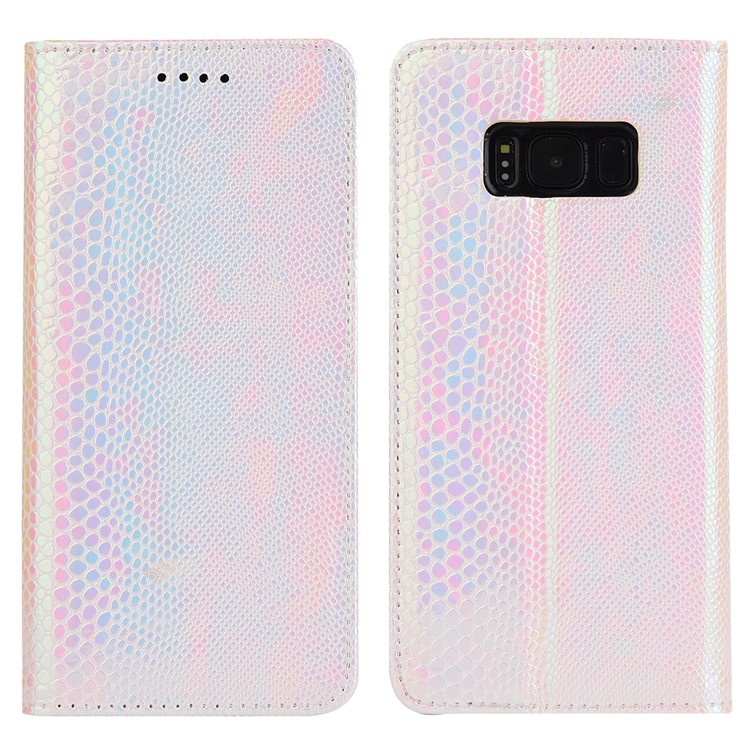 For Samsung Galaxy S8 SM-G950 Fancy Snake Texture TPU+PU Leather Wallet Case with Stand - Pink-1