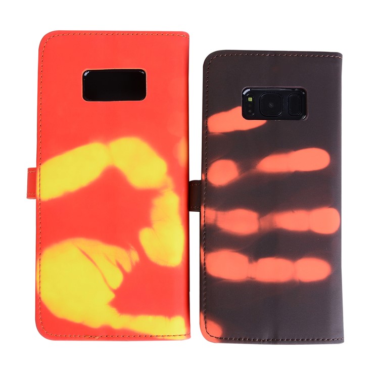Thermal Induction Fluorescent Color Changing Wallet Leather Cover with Stand for Samsung Galaxy S8+ G955 - Black-9