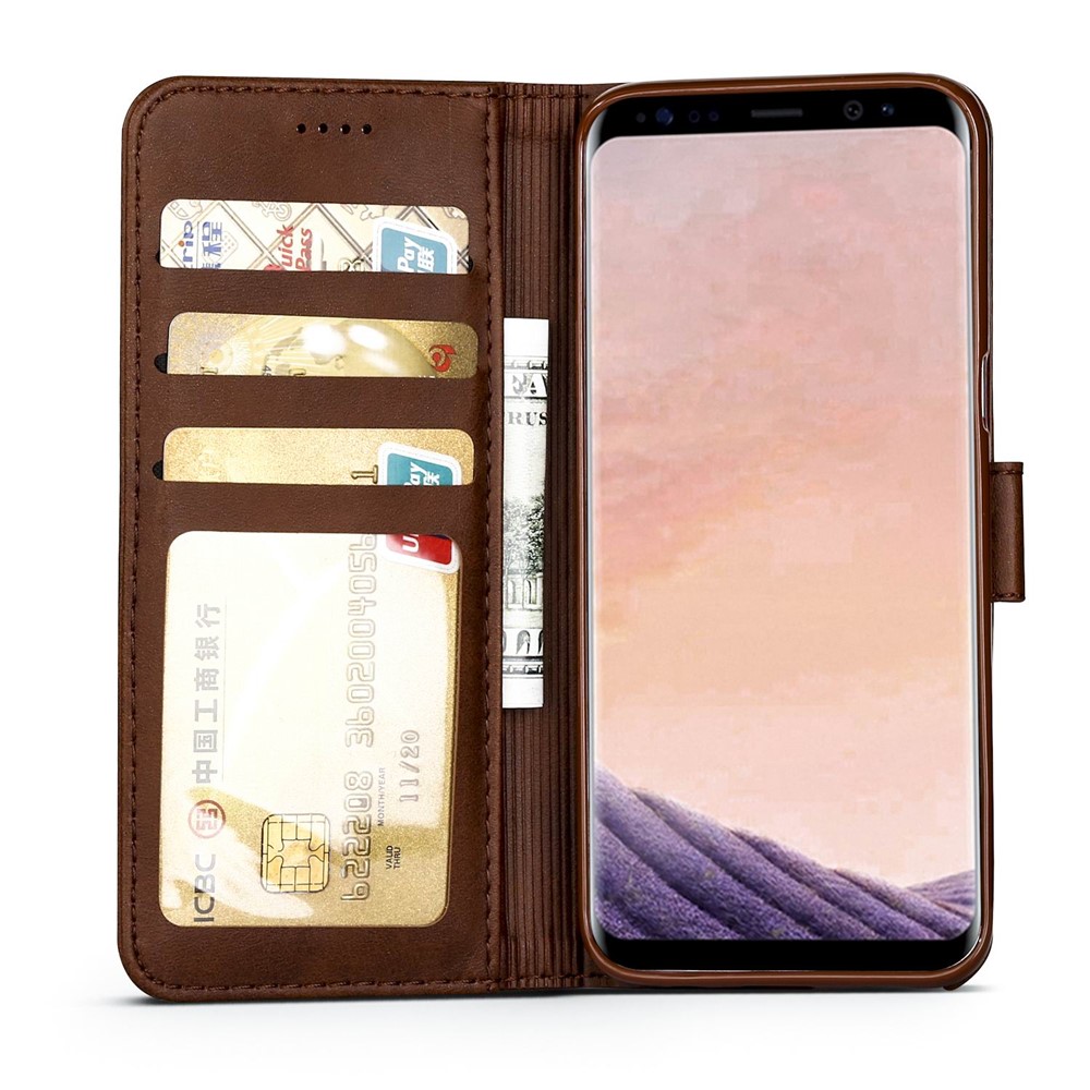 Lc. Imeeke Folio Flip Cuir Portefeuille de Téléphone Pour Samsung Galaxy S8 G950 - Café-5