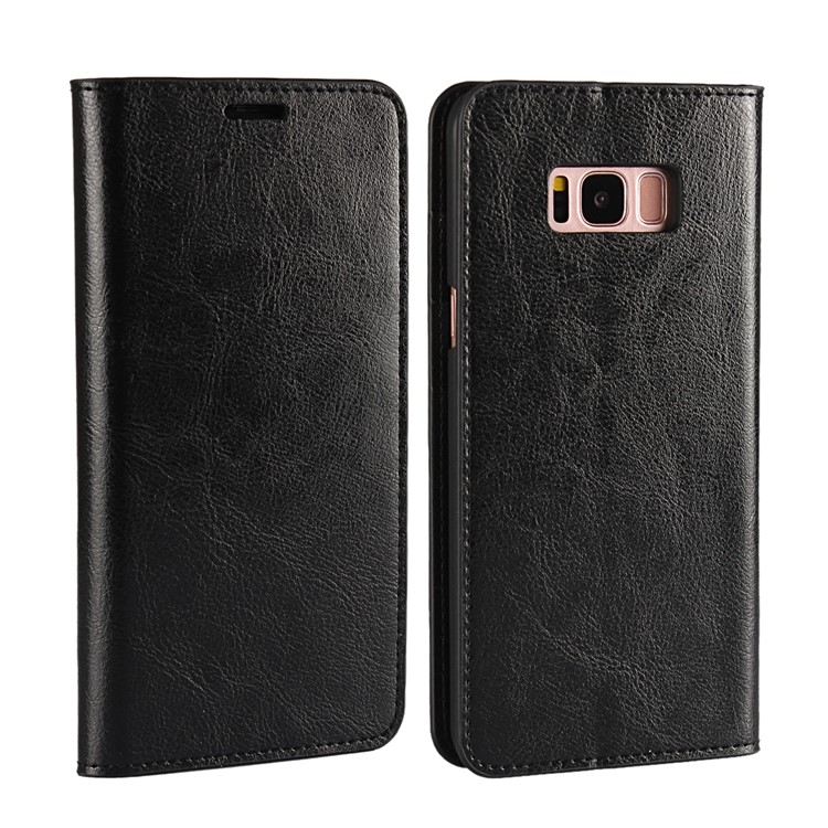 For Samsung Galaxy S8 G950 Crazy Horse Genuine Leather Wallet Case with Stand - Black-1