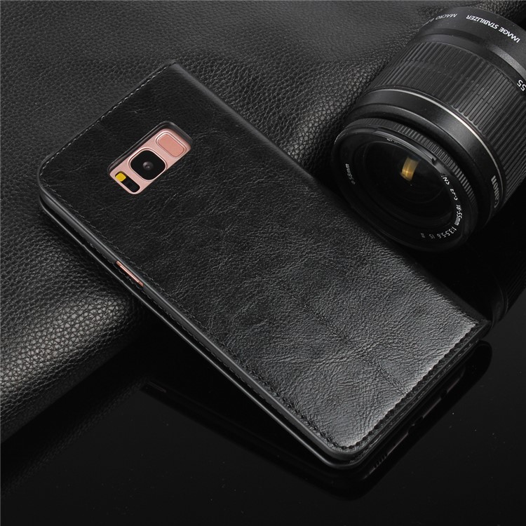 For Samsung Galaxy S8 G950 Crazy Horse Genuine Leather Wallet Case with Stand - Black-11