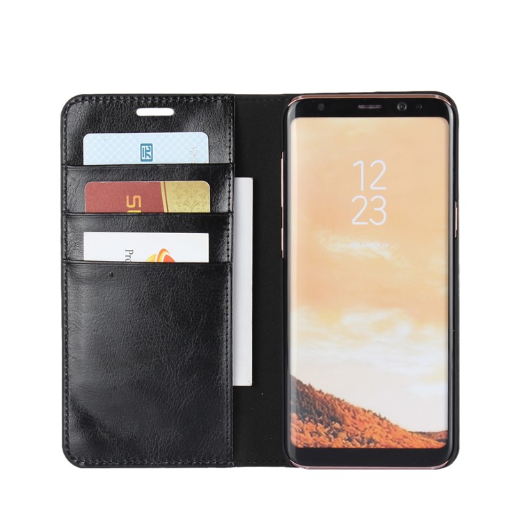 For Samsung Galaxy S8 G950 Crazy Horse Genuine Leather Wallet Case with Stand - Black-3