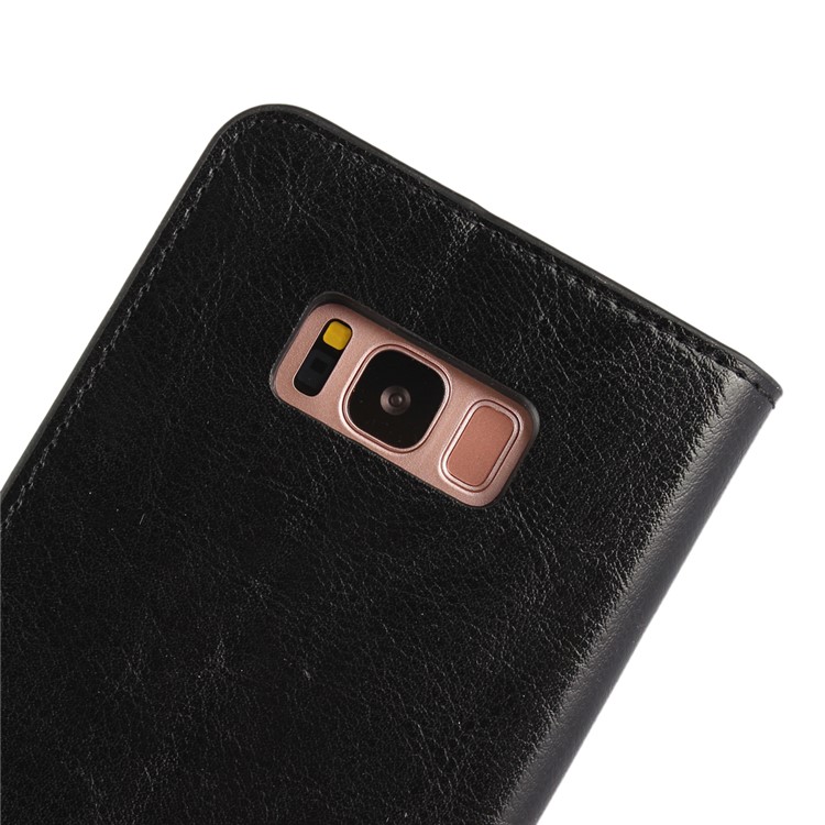 For Samsung Galaxy S8 G950 Crazy Horse Genuine Leather Wallet Case with Stand - Black-7