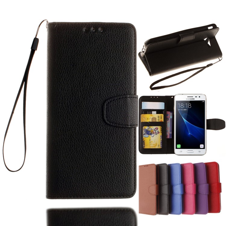 Litchi Skin PU Leather Card / Photo Slots Phone Case for Samsung Galaxy J3 Emerge/J3 Prime/J3 (2017) - Black-1