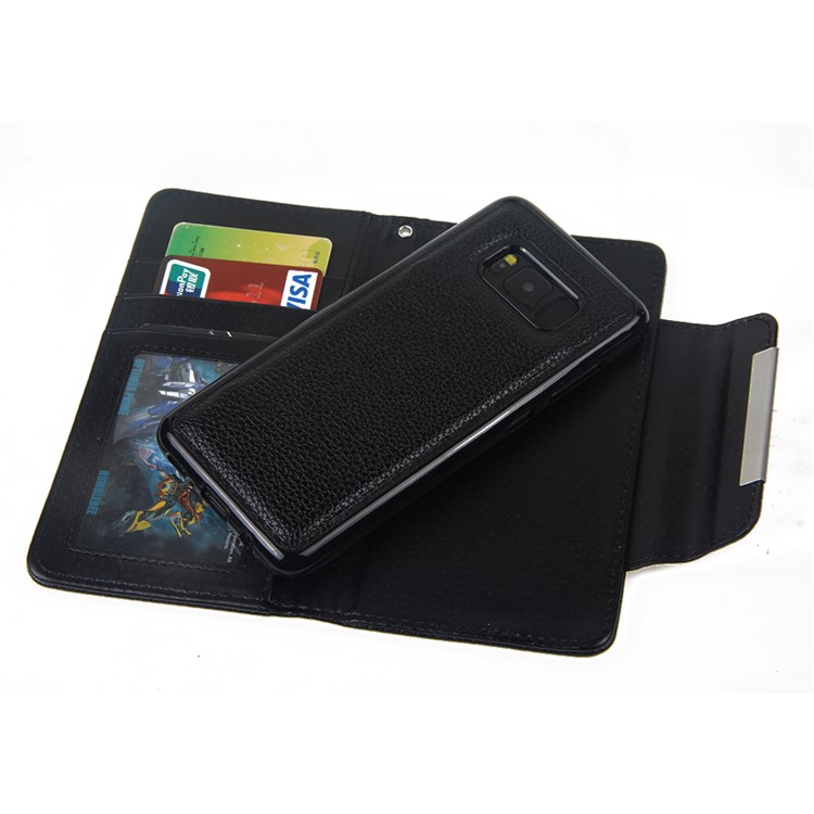 Litchi Skin Leather Cover + Detachable TPU Case for Samsung Galaxy S8 Plus G955 - Black-5
