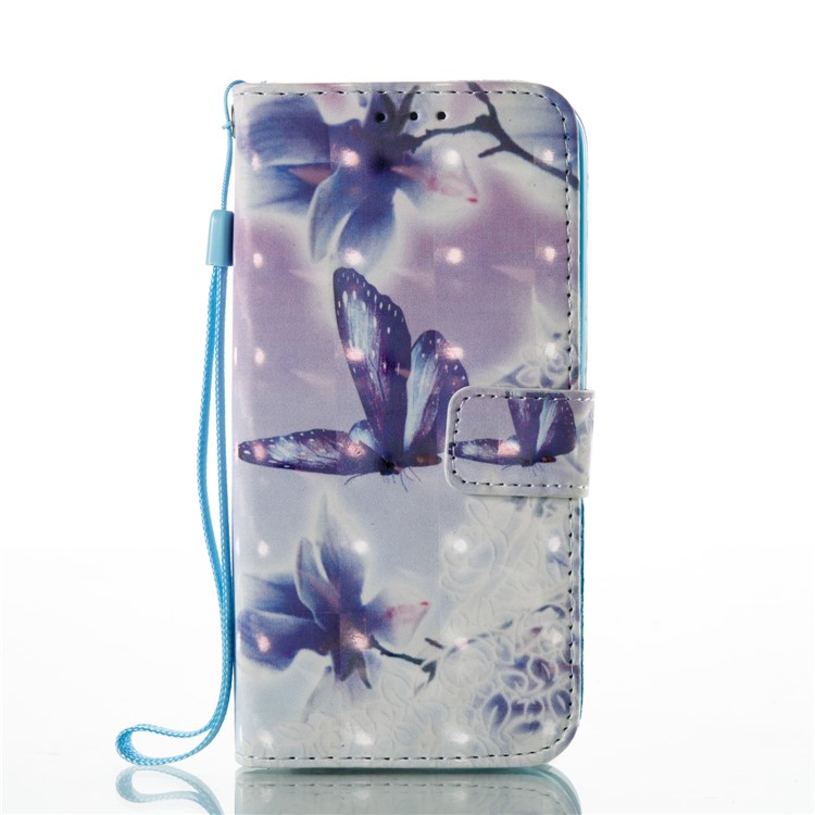 Patterned Light Spot Decor Leather Wallet Case with Lanyard for Samsung Galaxy S7 G930 - Flowers and Butterflies-2