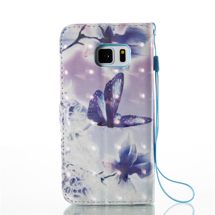 Patterned Light Spot Decor Leather Wallet Case with Lanyard for Samsung Galaxy S7 G930 - Flowers and Butterflies-3