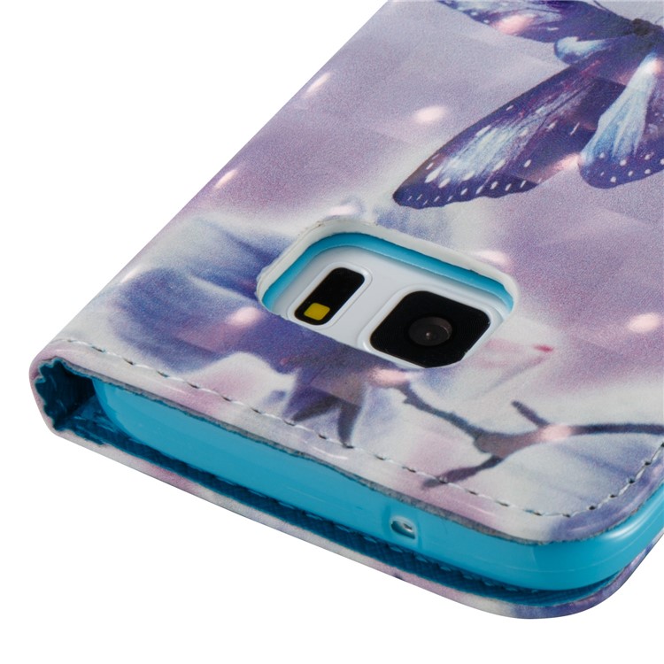 Patterned Light Spot Decor Leather Wallet Case with Lanyard for Samsung Galaxy S7 G930 - Flowers and Butterflies-5