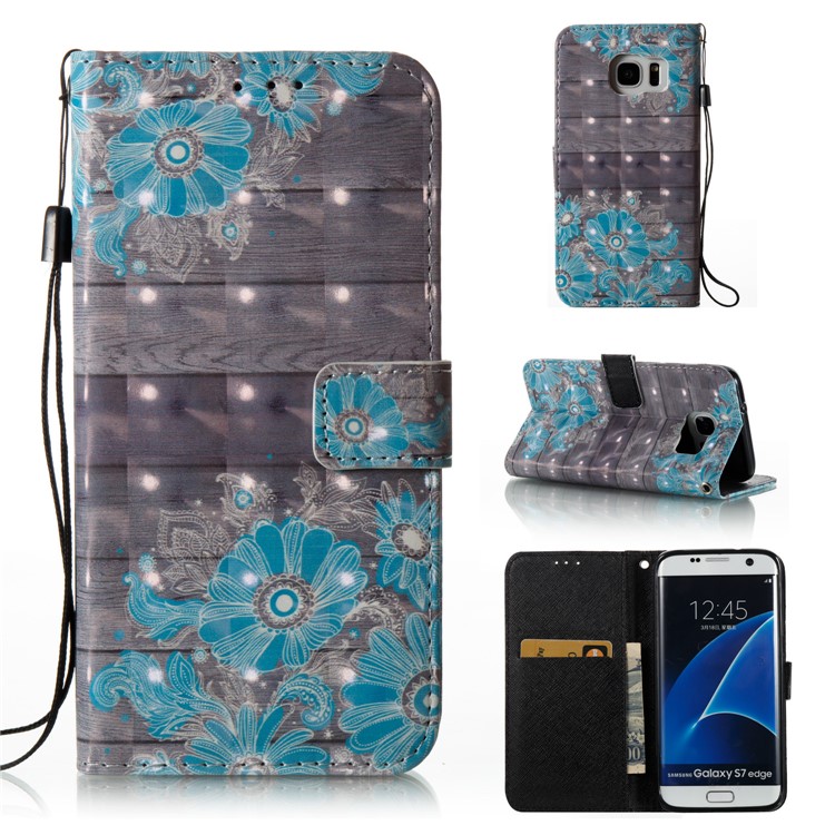 Pattern Printing Light Spot Decor Leather Case for Samsung Galaxy S7 edge G935 - Blue Flowers-1