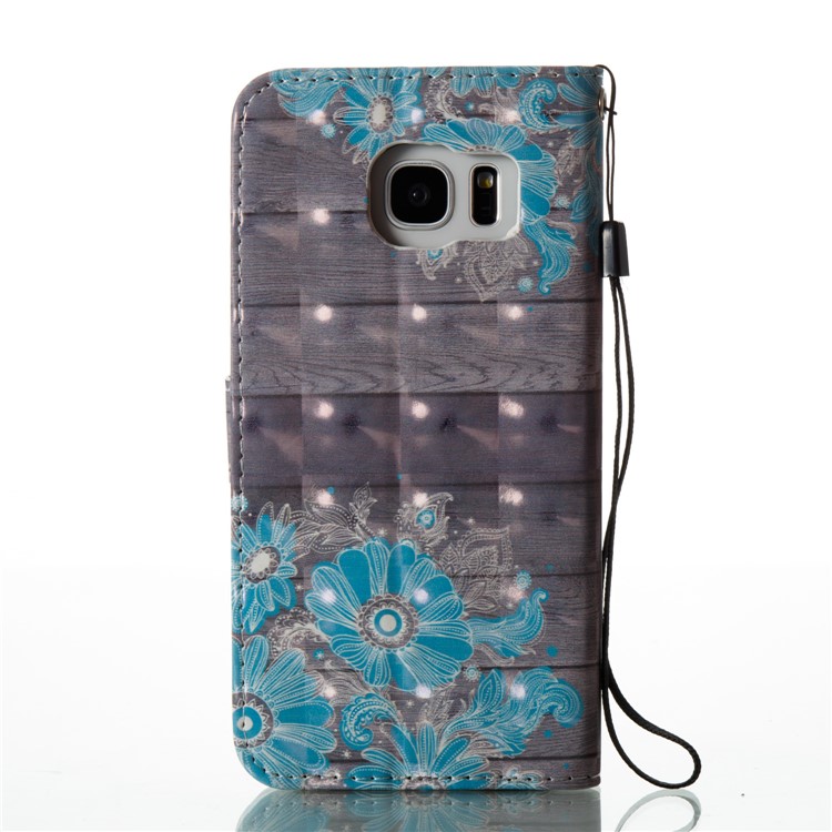 Pattern Printing Light Spot Decor Leather Case for Samsung Galaxy S7 edge G935 - Blue Flowers-3