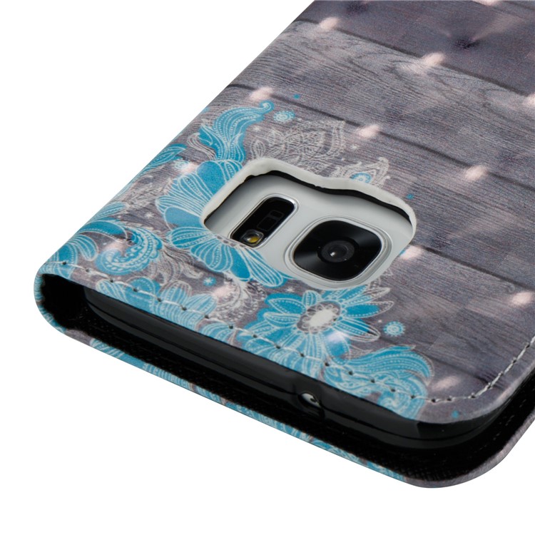 Pattern Printing Light Spot Decor Leather Case for Samsung Galaxy S7 edge G935 - Blue Flowers-5
