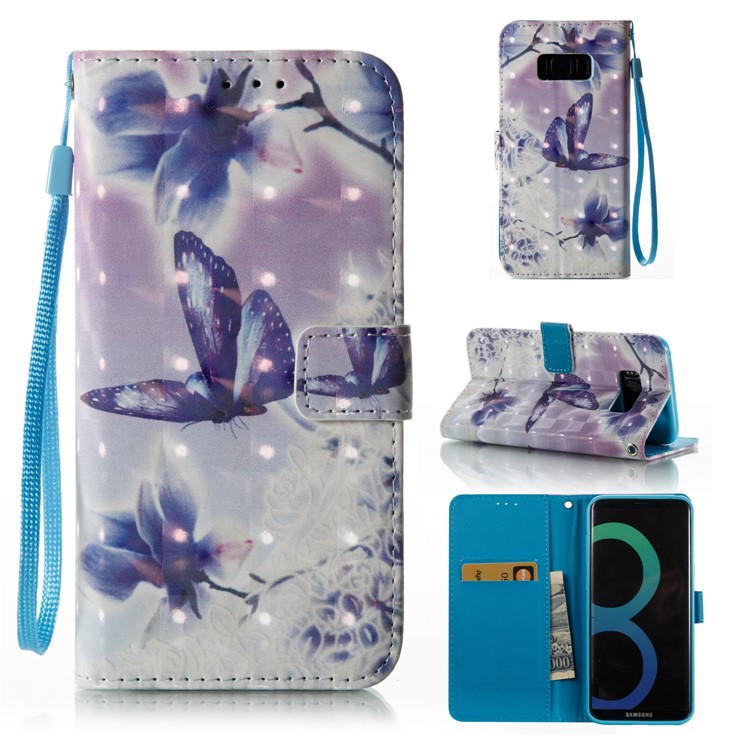 Pattern Printing Light Spot Decor Leather Wallet Phone Case for Samsung Galaxy S8 G950 - Flowers and Butterflies-1