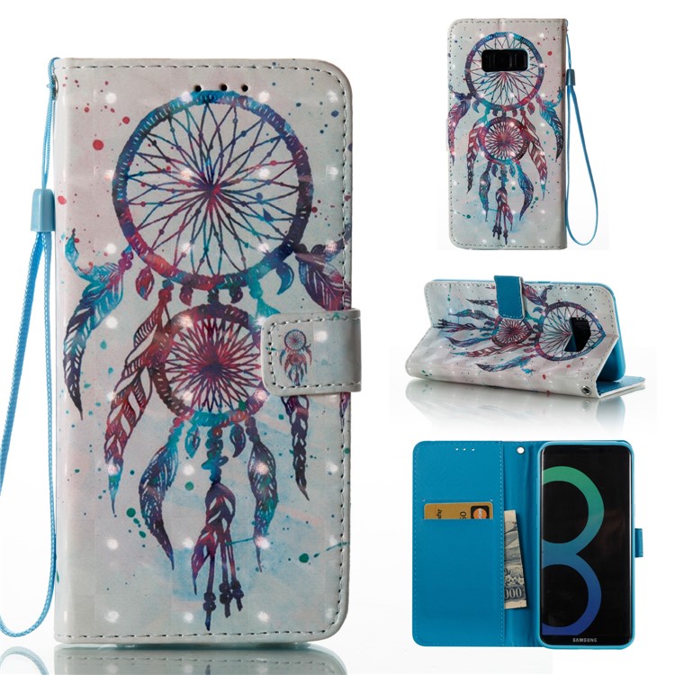 Pattern Printing Light Spot Decor Leather Wallet Case for Samsung Galaxy S8 Plus G955 - Blue Dream Catcher-1