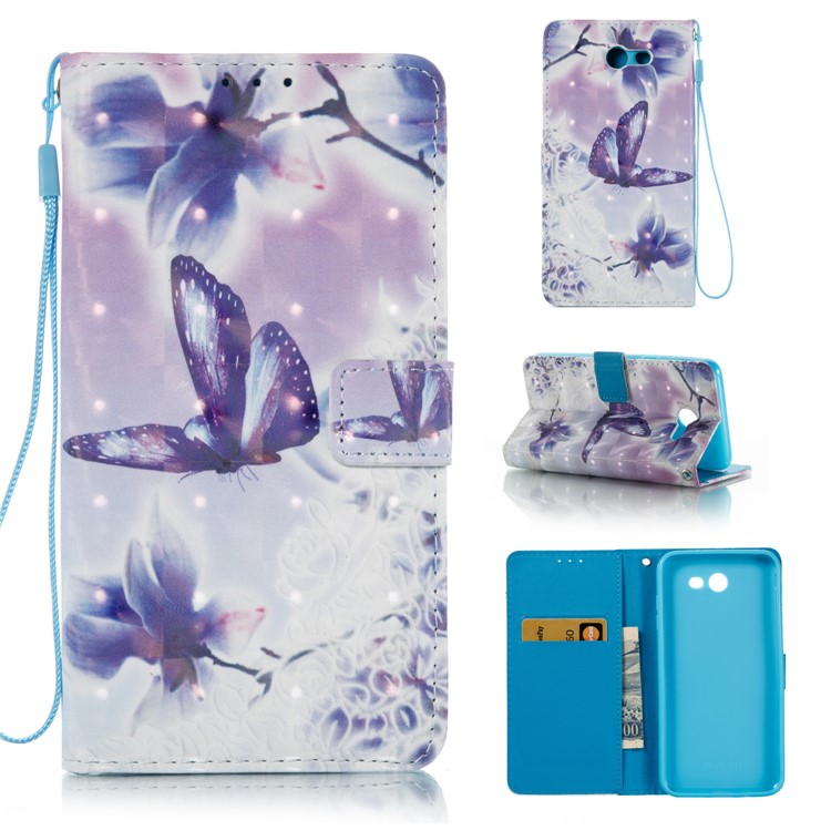 Patterned Light Spot Decor Wallet Leather Stand Case cover for Samsung Galaxy J7 (2017) - Flowers and Butterflies-1