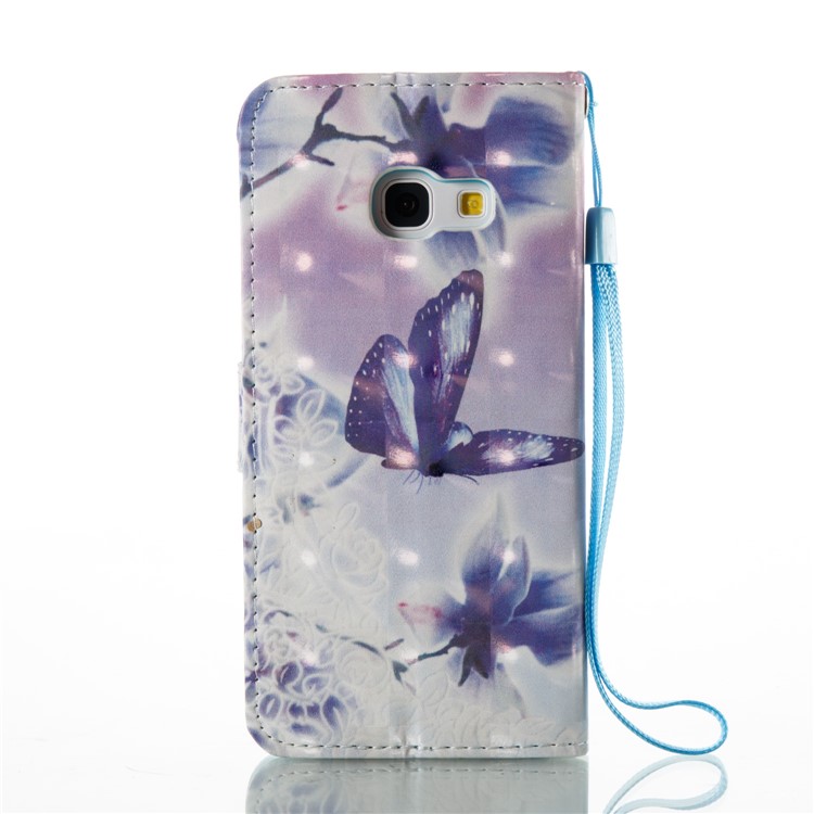 Pattern Printing Light Spot Decor Leather Card Holder Mobile Cover for Samsung Galaxy A3 (2017) - Flowers and Butterflies-3