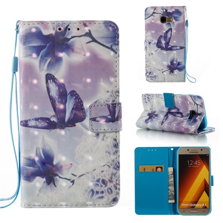 For Samsung Galaxy A5 (2017) SM-A520F Pattern Printing Light Spot Decor Leather Cover Case - Flowers and Butterflies-1