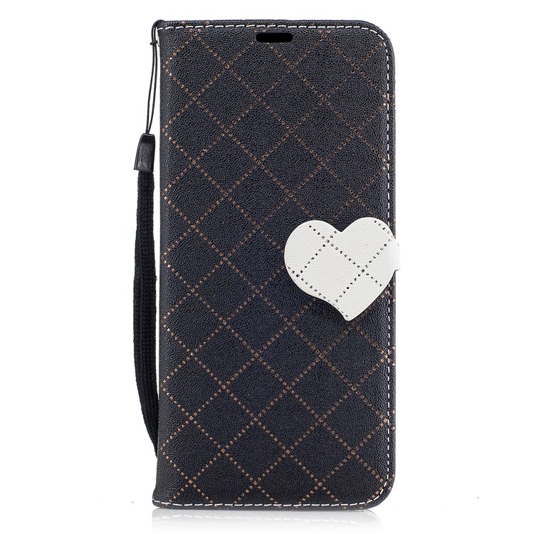 Love Heart Two-tone Leather Wallet Stand Cellphone Cover with Lanyard for Samsung Galaxy S8 SM-G950 - Black-2