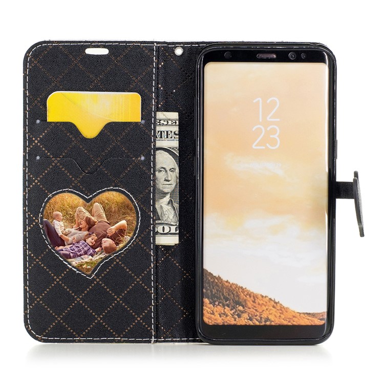 Love Heart Two-tone Leather Wallet Stand Cellphone Cover with Lanyard for Samsung Galaxy S8 SM-G950 - Black-8