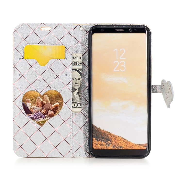 Love Heart Two-tone Leather Wallet Stand Cellphone Cover with Lanyard for Samsung Galaxy S8 SM-G950 - Black-9