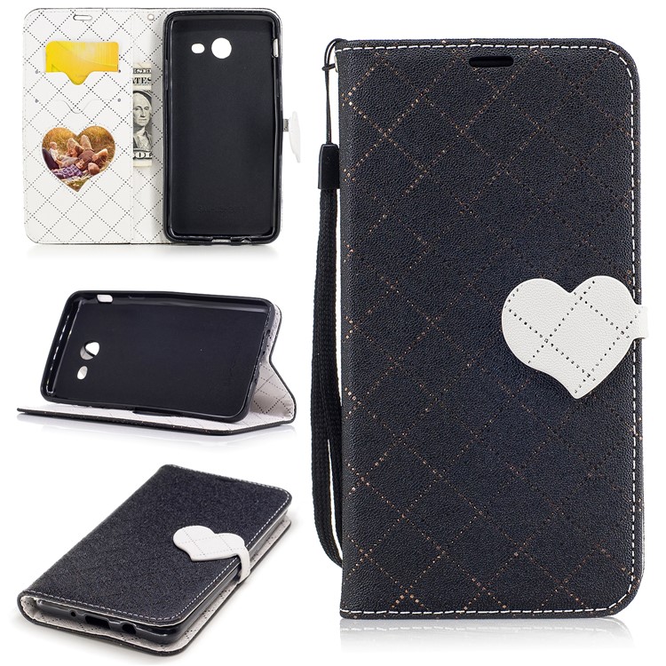 Love Heart Two-tone Leather Wallet Mobile Case with Lanyard for Samsung Galaxy J5 (2017) - Black-1