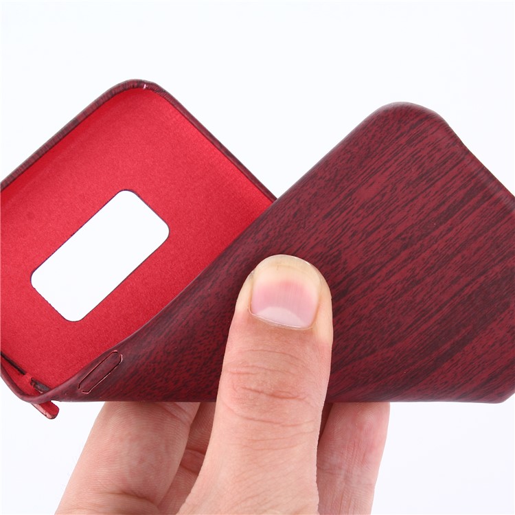 Wood Grain Leather Coated Soft TPU Case for Samsung Galaxy S8 Plus G955 - Wine Red-7