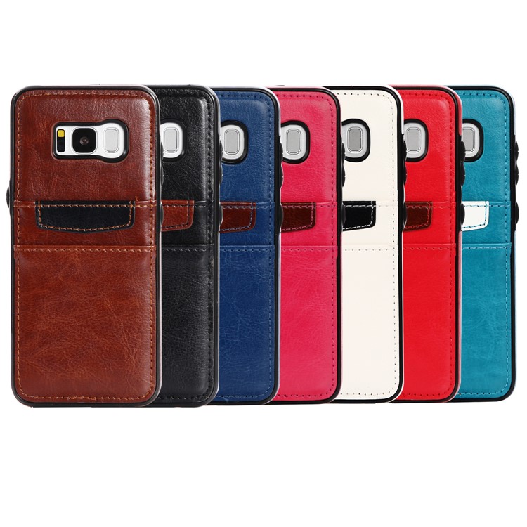 Card Holder Leather Coated TPU Back Cover Case for Samsung Galaxy S8 G950 - Black-2