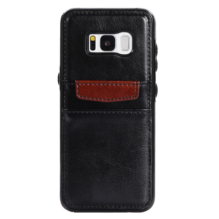 Card Holder PU Leather Skin Soft TPU Case for Samsung Galaxy S8 Plus G955 - Black-1