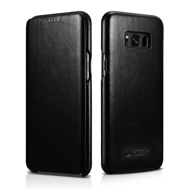 ICARER Curved Edge Vintage Genuine Leather Phone Case for Samsung Galaxy S8 G950 - Black-1