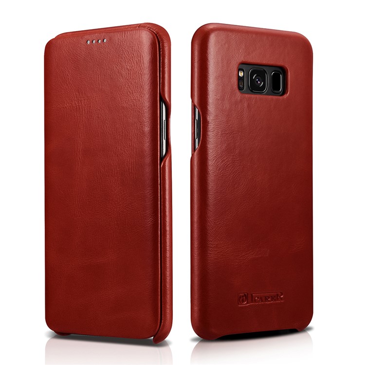 ICARER Curved Edge Retro Style Genuine Leather Phone Cover for Samsung Galaxy S8 G950 - Red-1