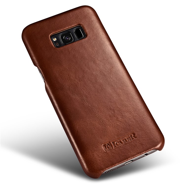 ICARER Curved Edge Vintage Genuine Leather Flip Shell for Samsung Galaxy S8 G950 - Brown-12