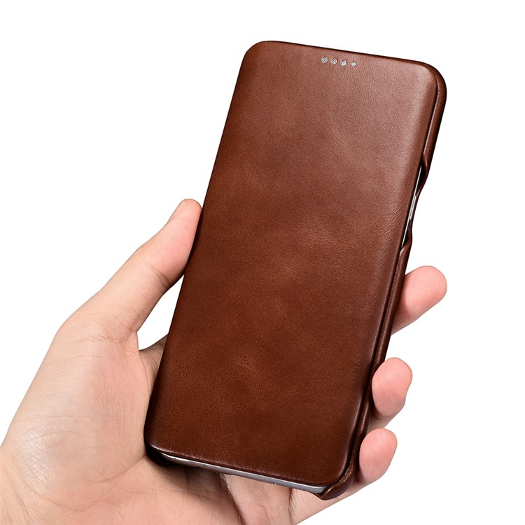 ICARER Curved Edge Vintage Genuine Leather Flip Shell for Samsung Galaxy S8 G950 - Brown-14