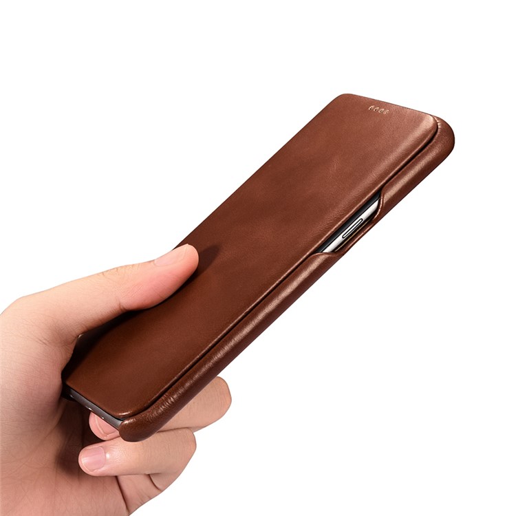 ICARER Curved Edge Vintage Genuine Leather Flip Shell for Samsung Galaxy S8 G950 - Brown-15