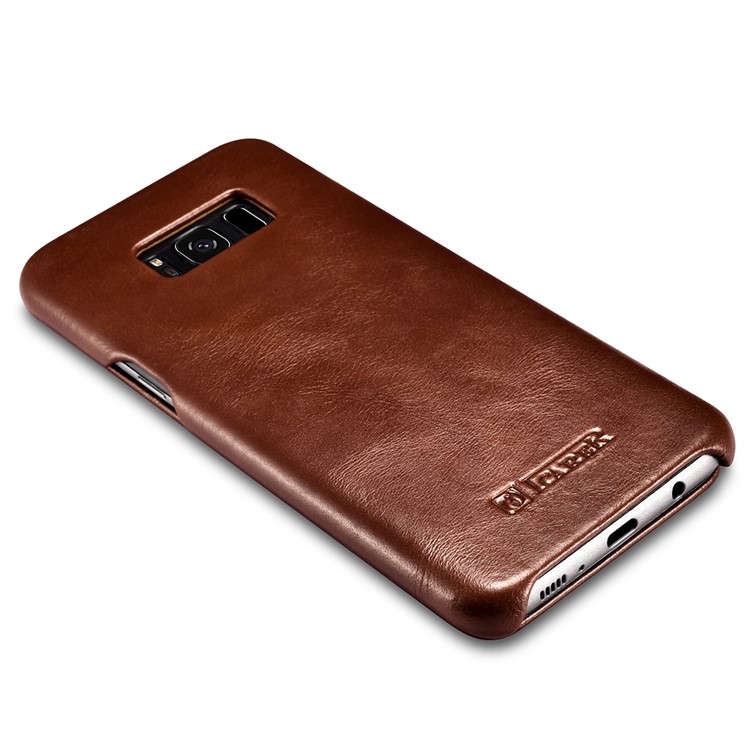 ICARER Curved Edge Vintage Genuine Leather Flip Shell for Samsung Galaxy S8 G950 - Brown-7