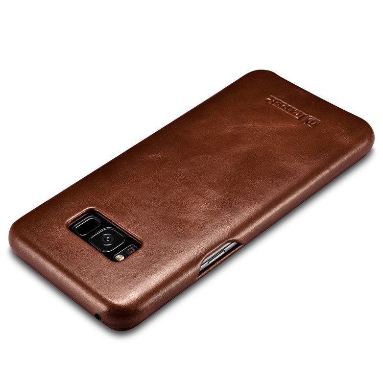 ICARER Curved Edge Vintage Genuine Leather Flip Shell for Samsung Galaxy S8 G950 - Brown-8