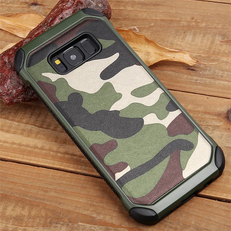 For Samsung Galaxy S8 G950 Camouflage PU Texture Leather Coated PC+TPU Combo Case - Army Green-1
