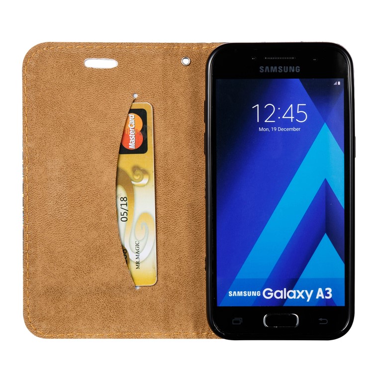 3D Embossing Stand Card Holder Leather Phone Case for Samsung Galaxy A3 (2017) - Feathers-7