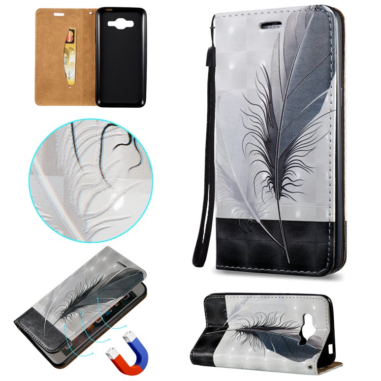 Embossed Leather Magnetic Card Slot Shell for Samsung Galaxy J2 Prime/Grand Prime Plus/Prime (2016) - Feathers-1