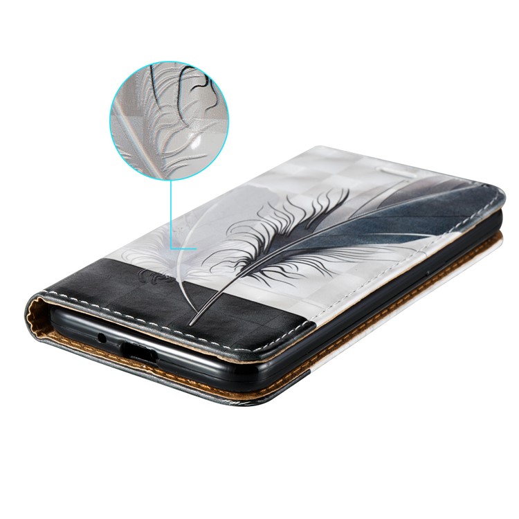 Embossed Leather Magnetic Card Slot Shell for Samsung Galaxy J2 Prime/Grand Prime Plus/Prime (2016) - Feathers-4