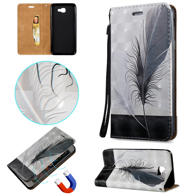 3D Embossing Stand Card Holder Leather Case for Samsung Galaxy J5 Prime - Feathers-1