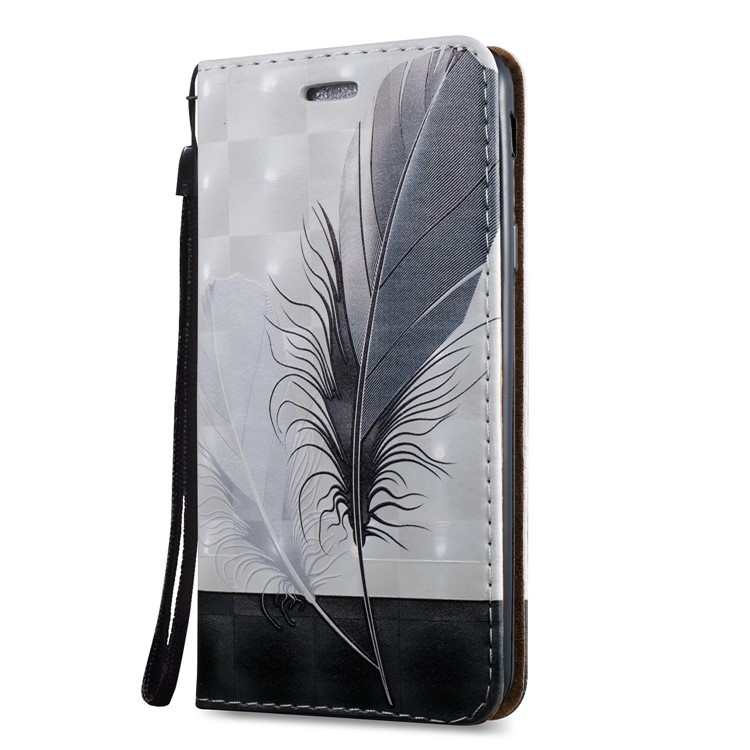 3D Embossing Stand Card Holder Leather Case for Samsung Galaxy J5 Prime - Feathers-2
